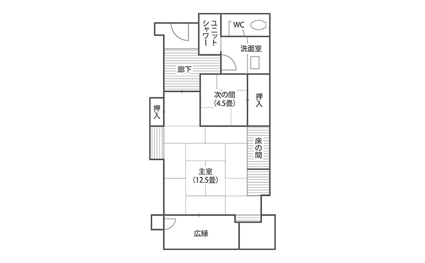 「和室+次の間」の間取りです。本間と次の間で構成されています。