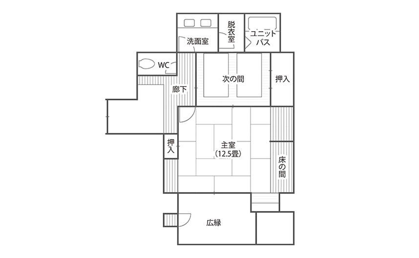 「和室+ベッドルーム」の間取りです。本間とベッドのある次の間で構成されています。