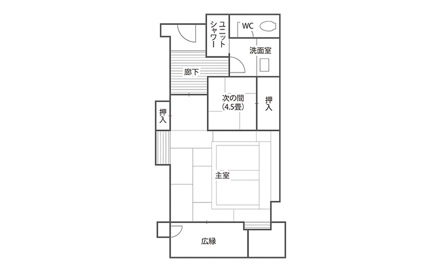 「和モダンツイン+次の間」の間取りです。本間と次の間で構成されています。